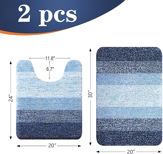OLANLY Bathroom Rug Set 2 Piece, Soft Absorbent Microfiber Bath Mats and U-Shaped Contour Toilet Rug, Non-Slip, Machine Wash Dry, Plush Shaggy Bath Mats for Bathroom (30"x20"+U24 x20, Navy)