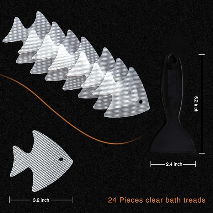 Bathtub Stickers Non-Slip, 24 PCS Safety Shower Treads Adhesive Appliques with Premium Scraper