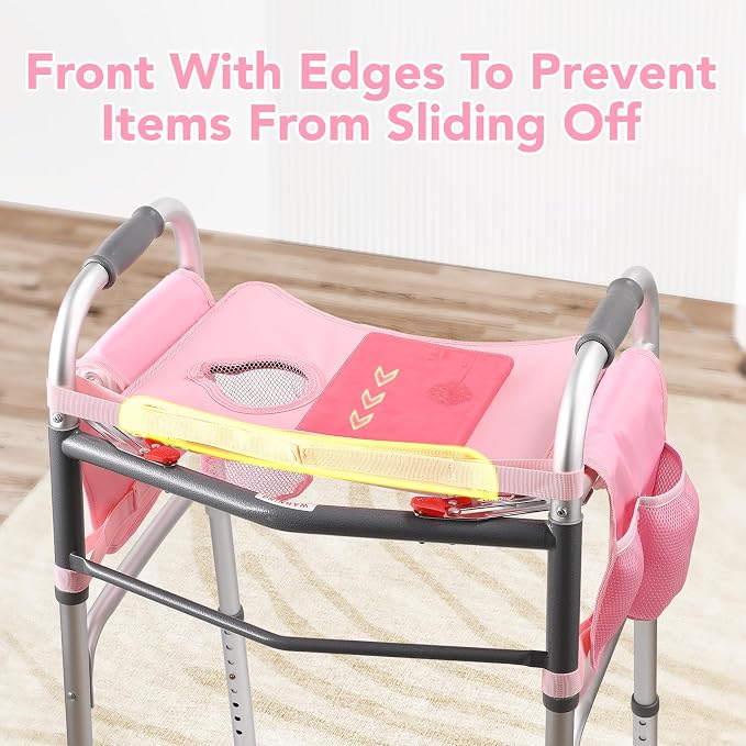 Walker Tray for Folding Walker, Non Slip Mobility Table for Seniors, Fits Most Standard Folding Walkers, Multi Functional Removable Tray, Portable Multipurpose Walker Accessories