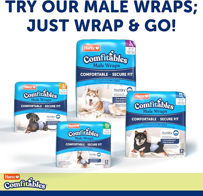 Hartz Disposable Dog Diapers, Size M 32 count, Comfortable & Secure Fit, Easy to Put On | Comfortable & Secure Fit, Easy to Put On, Super Absorbent, Breathable Material, Adjustable Tail Hole, Male & Female Diaper