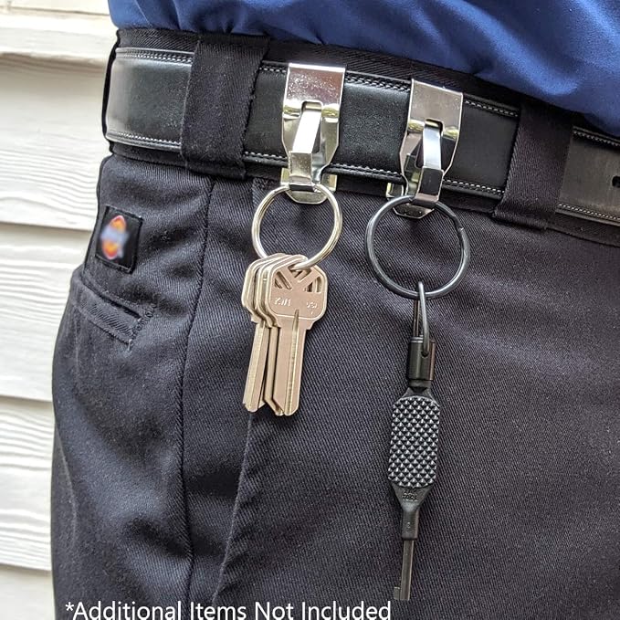 Secure Belt Clip Key Holder with Metal Hook & Heavy Duty 1 1/4 Inch Keychain Ring - Metal Key Chain Keeper for ID Badge/Key