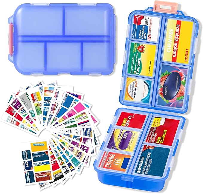 2026 New Extra Large Pill Box with Medicine Labels Travel Essentials Daily Med Container Mini Medication Organizer Storage Organizer Case 7 Day Pill Organizer(Blue)