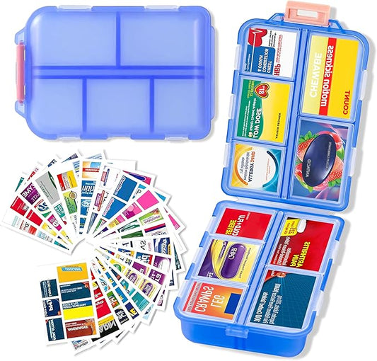 2026 New Extra Large Pill Box with Medicine Labels Travel Essentials Daily Med Container Mini Medication Organizer Storage Organizer Case 7 Day Pill Organizer(Blue)