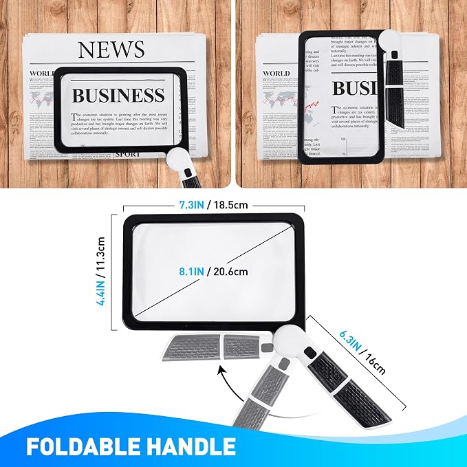 Full Page Magnifier with Light,Large Magnifying Glass for Reading,5X Magnifier for Seniors,Square Magnifying Glass Handheld,Lighted Book Magnifier,Big Vision Magnifier for Macular Degeneration