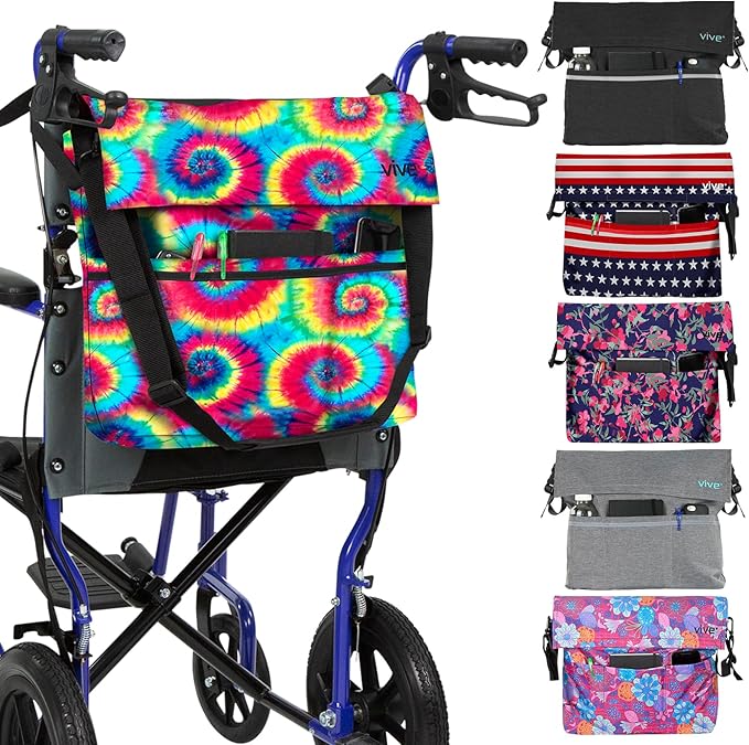 Vive XL Wheelchair Accessories Bag - Waterproof, Scratch-Resistant, Double-Stitched, Machine Washable for Adults, Seniors, 15 Colors - Storage Walker Backpack to Hang on Back