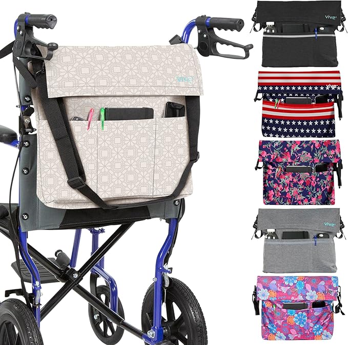 Vive XL Wheelchair Accessories Bag - Waterproof, Scratch-Resistant, Double-Stitched, Machine Washable for Adults, Seniors, 15 Colors - Storage Walker Backpack to Hang on Back