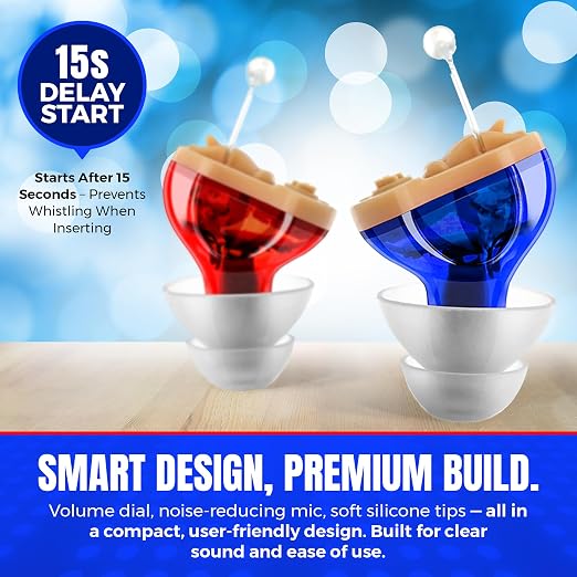 Premium Digital Hearing Aids for Seniors - Invisible in Canal (CIC) In-Ear Mini Sound Enhancer Set, Near-Invisible, Noise Cancelling, Personal Sound Hearing Amplifier - Pair - MZ-21