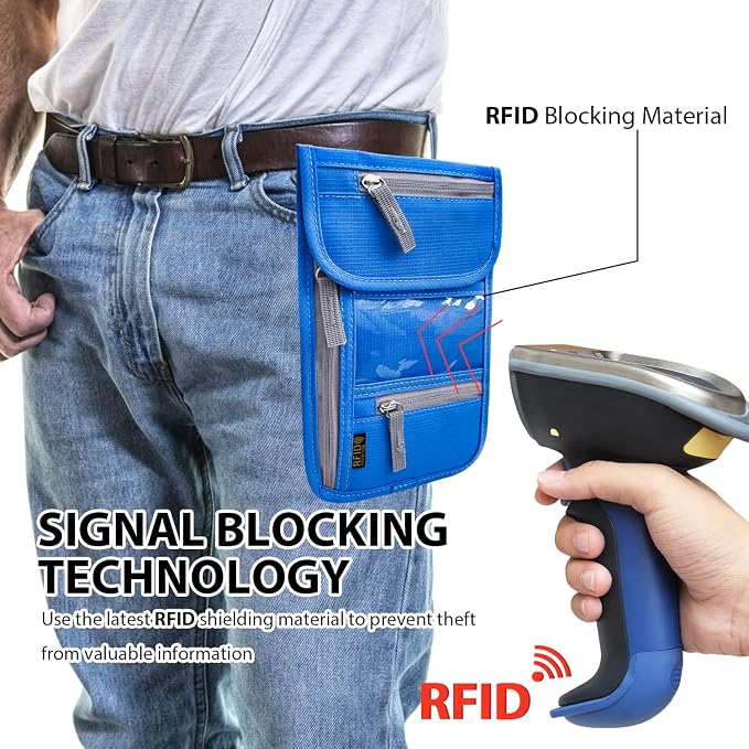Travel Neck Wallet, RFID Blocking Passport Holder with Adjustable Neck Strap for Men and Women to Keep Cash, Credit Cards and Travel Documents Safe - Navy Blue