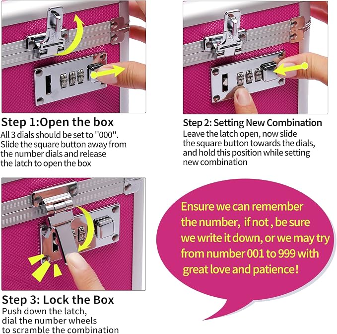 Lockable Medication Box with Portable Storage Case, 12.2''x 7.2''x 7.6'', Childproof Medicine Organizer with Combination Lock, Locking Box for Money, Documents & Meds (Pink/Medium)