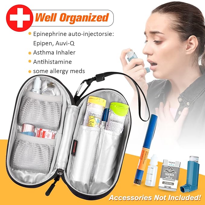 SITHON EpiPen Medical Carrying Case Insulated Medication Organizer Bag | Emergency Medical Travel Pouch Holds 2 EpiPens, Asthma Inhaler, Anti-Histamine, Auvi-Q, Allergy Medicine Essentials
