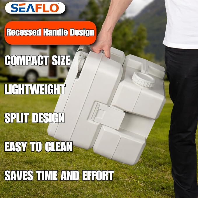 SEAFLO Premium Camping Portable Toilet - 5.8 Gallon Waste 3.43 Gall Fresh Tank (100 Flushes), 440 lbs Max Weight, Level Indicator, Sealed Waste Tank for RV, Boat, Elderly, Off-Grid, 4-Year Warranty