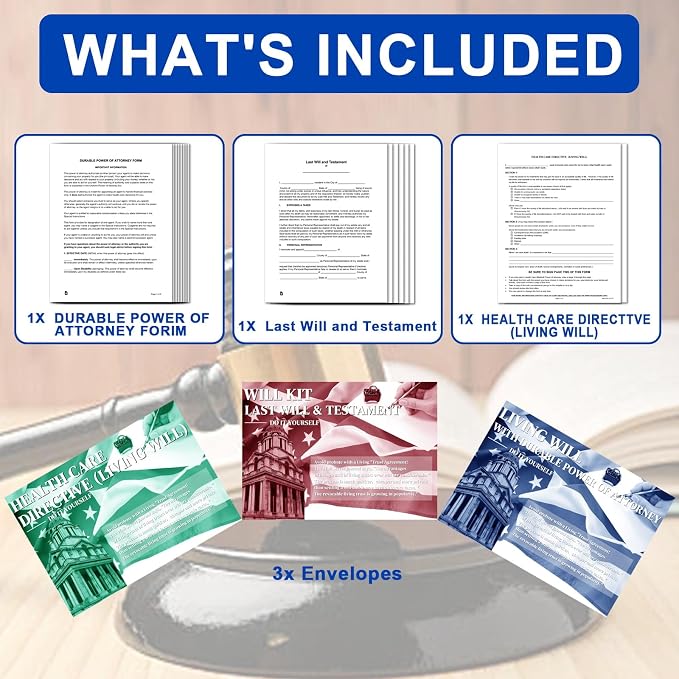 Legal Documents Kit, Durable Power of Attorney, Healthcare Directive and Last Will & Testament Forms, Self-Help Estate Planning Set
