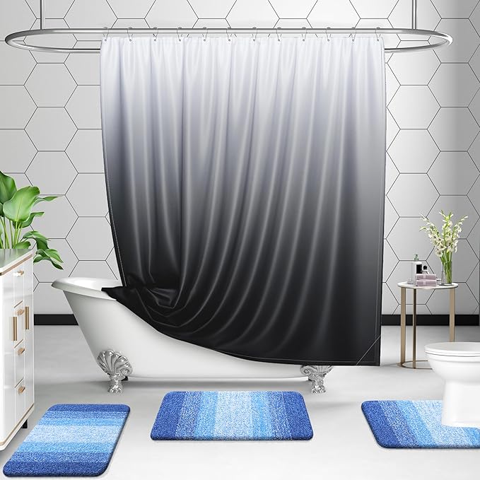 OLANLY Bathroom Rug Set 2 Piece, Soft Absorbent Microfiber Bath Rug Set, Non-Slip, Machine Wash Dry, Plush Shaggy Bath Mats for Bathroom (30"x20"+24"x16", Light Royal Blue)