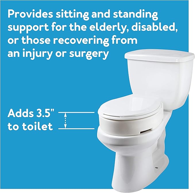 Carex Hinged Round Raised Toilet Seat Riser, Adds 3.5 Inches of Height, 300 lbs Capacity, Elevating and Raising Seat for Elderly and Handicap, Universal, Slip-Resistant, White