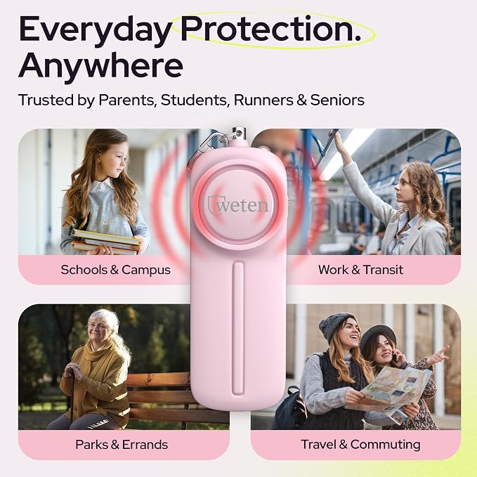Personal Safety Alarm Keychain for Women 130dB, 3 Pack, Black Pink Blue | LED Light, Panic Pin, Self-Defense Siren Device, Emergency Whistle Alternative for College, Travel, and Night Walk