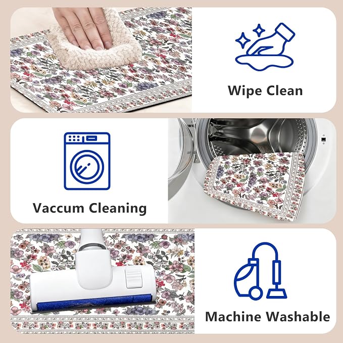 Vintage Floral Stair Treads Non Slip Carpet Stair Treads for Wooden Steps Indoor 15PCS 30"x8" Stair Runner Stair Mats Safety Staircase Step Treads for Elders Kids Dogs White