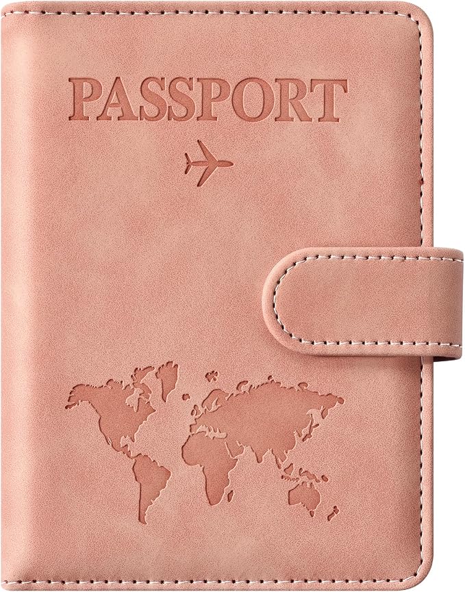 Eoehro Passport Holder for Travel Essentials, Passport Wallet Cover Case for Travel Must Haves Accessories,Passport Book Holders for Women and Men(light pink)