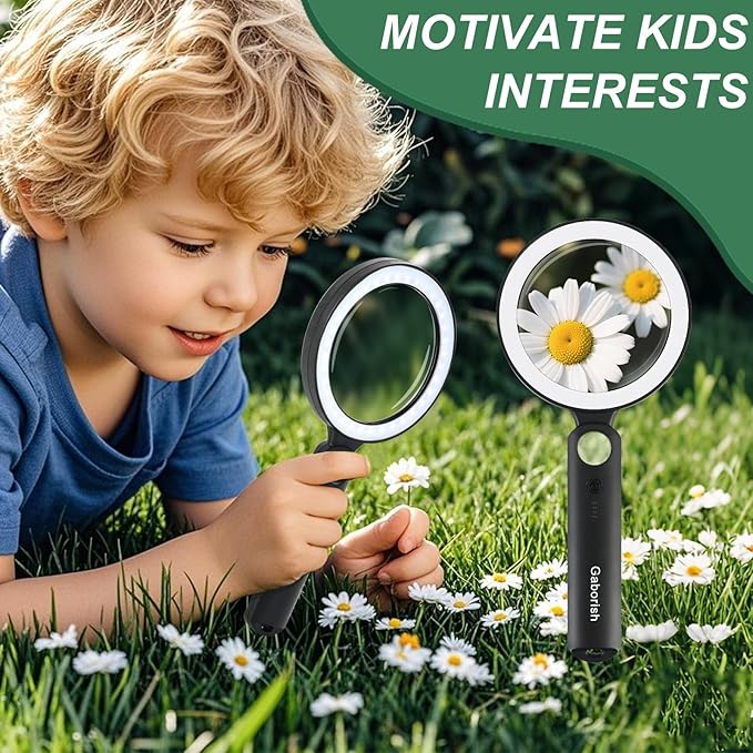 Magnifier with 36 LED Light and Case, 10X 30X Handheld Real Glass Magnifier with 5 Light Modes Dimmable Rechargeable Lighted Magnifying Glass for Seniors Reading, Inspection (White & Black)