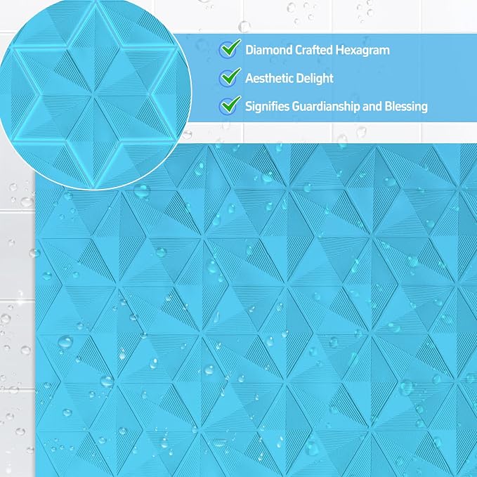 Non Slip Bathtub Mat for Bath Tub Shower - Natural Rubber Mat with 241 Suction Cups - Soft Bathroom Safety Mat - Unique Diamond Pattern - Fatigue Relief - Machine Washable - 16 × 28 Inch