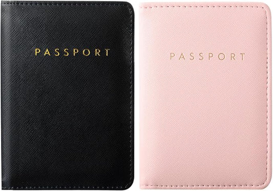 2 Pcs Passport Cover Holder for Travel Waterproof Leather Passport Wallet Case Book Travel Cruise Essentials for Women Men | 2 Pieces