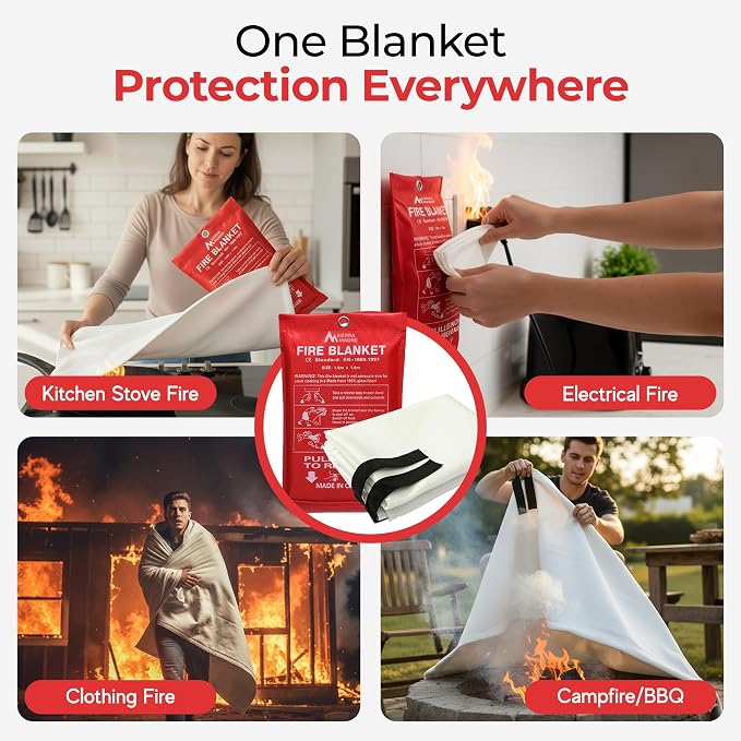 Sierra Madre Emergency Fire Blanket for Home and Kitchen – 100% Fiberglass Fire Suppression Blanket (40x40) for Car, Office & Camping – Instantly Smothers Flames – Lightweight & Reusable (Pack of 2)