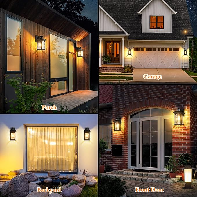 FILIYANO Motion Sensor Outdoor Light Fixture, Dusk to Dawn, Black, 1 Pack | Anti-Rust, Waterproof Wall Mount Wall Lights for Outside, Tempered Glass Coach Lights for Front Door, Garage, Porch and Patio