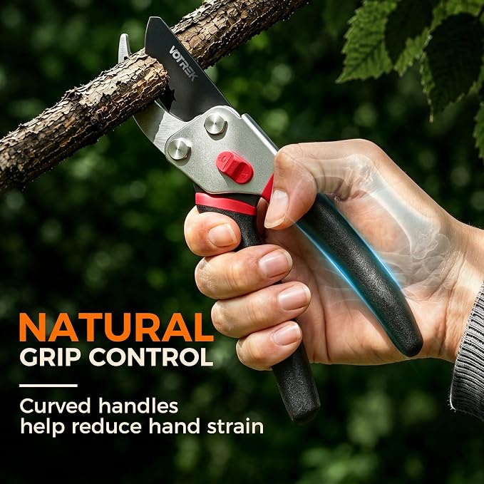VOTREK® Bypass Pruning Shears, 8.5" Jam-Proof Spring Clippers for branches | Sharp & Anti-Rust SK5 Blade, Ergonomic Non-Slip Grip for Weak Hands, Garden Pruner for Rose, Bonsai, Heavy Duty Tree
