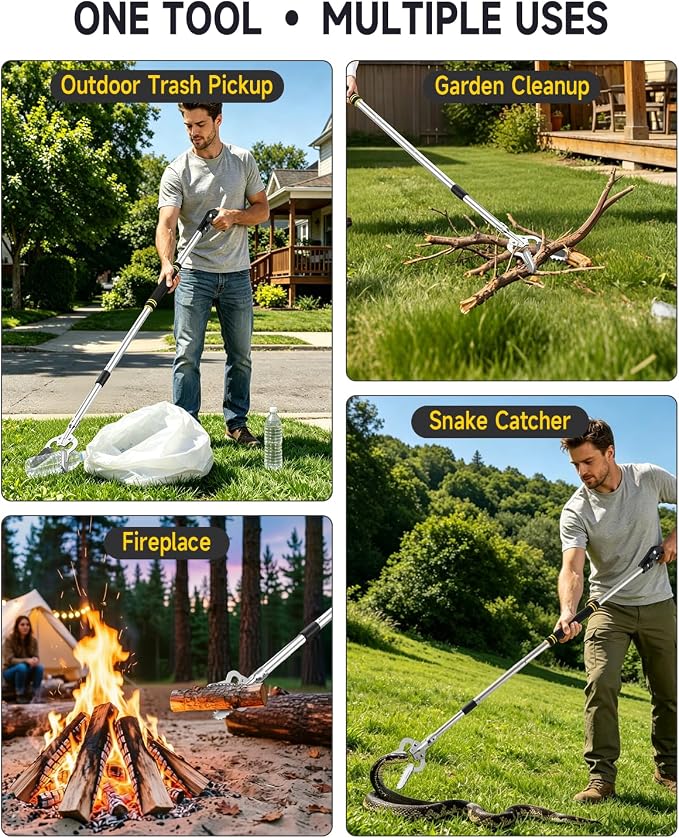 Grabber Reacher Tool, 53.5" Heavy-Duty Trash Picker with Dual Handles | Aluminum Alloy Grabber Tool | Strong Grip Design | Picks Up Trash, Branches & Firewood
