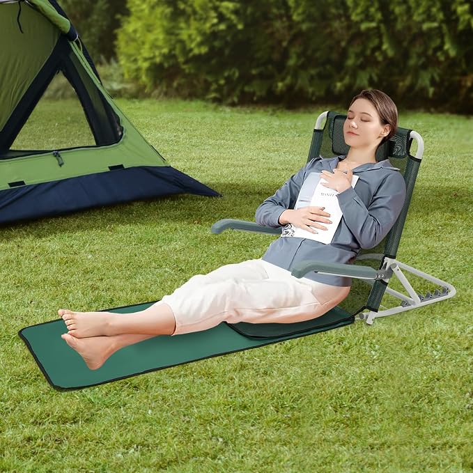 Adjustable Bed Backrest, Portable Folding Backrest for Elderly Patient Care, 20-75° Adjustable Lifting Back Support with 198 lbs Weight Capacity (Green)