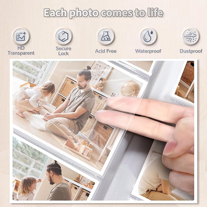 Artfeel Photo Album 4x6 with 600 Pockets,Slip-in Picture Albums,Linen Cover Memory Book with Front Window,White Page Vertical Photo Book for Wedding,Family,Anniversare,Baby,Vacation