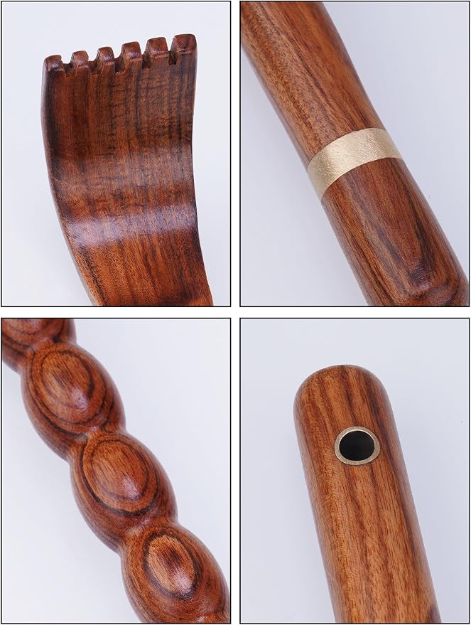 Tomorotec 100% Kevazingo Wood Back Massager for Itching Relief, Long Sturdy Therapeutic Bamboo Back Scratchers, Body Relaxation Massager