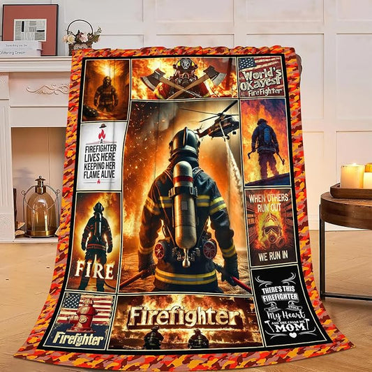 Yibuda Firefighter Blanket Fire Rescue Flannel Plush Throw Blanket Cozy Patriotic Hero Decor Fleece Stuff Blanket Gifts for Lover Girls Boys Kids Adults Women Bed Travel 40"x50"