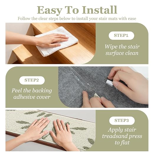 Carpet Stair Treads, Non-Slip Stair Treads for Wooden Steps Indoor | Stair Runner for Pets, Non Skid Staircase Step Treads Washable Reusable, Stair Protectors 30" x8" Set of 4, White