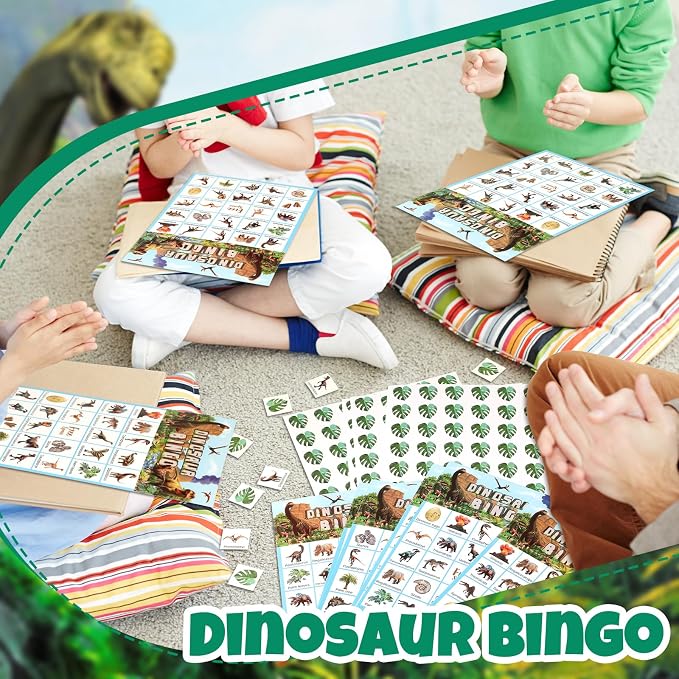 Liliful 35 Pcs Dinosaur Bingo Games 24 Player Jungle Dino Bingo Cards for Classroom Activities Holiday Dinosaur Birthday Party Favors Supplies
