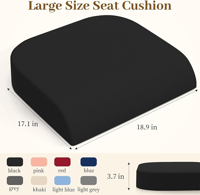 TranquilRelax 2XL Memory Foam Seat Cushion for Office Chair, 3.7-Inch, Black
