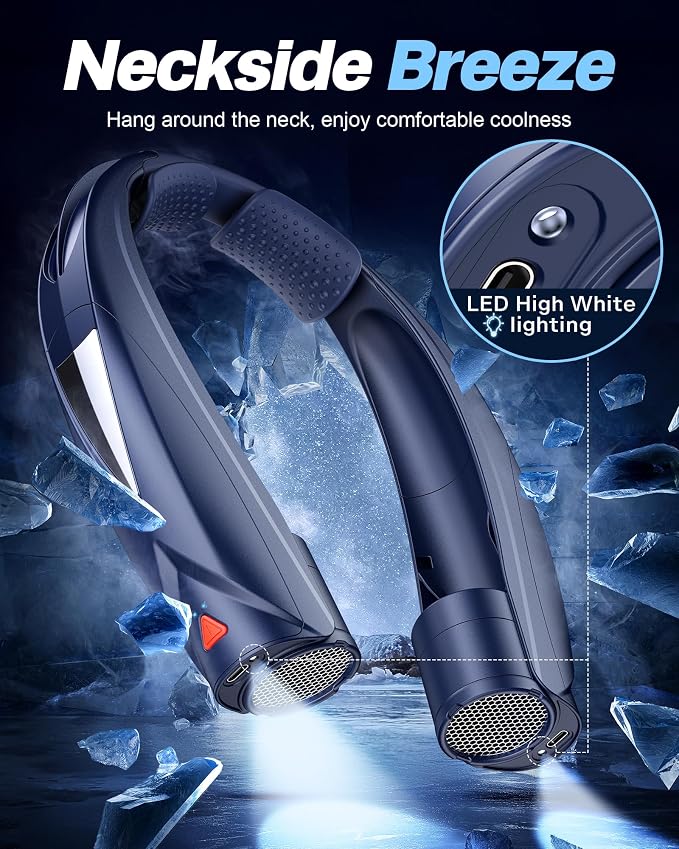Laimiod Hand Free Portable Neck Fan with LED Book Light for Men & Women | Comfortable Silicone Made, 6-20 Hours Long Lasting, 6 Adjustable Speeds, Ultra Quiet Personal Neck Cooler for Indoor Outdoor
