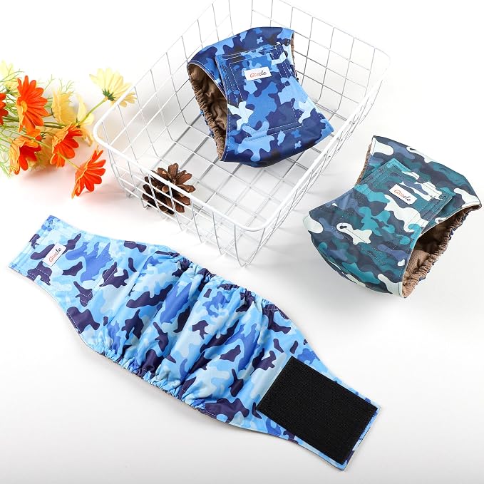 5 Pack Dog Diapers Male Reusable, Premium Belly Bands for Dogs, High Absorbing Male Dog Pee Wraps for Doggie in Incontinence or Excitable Urination Camouflage Pattern XL