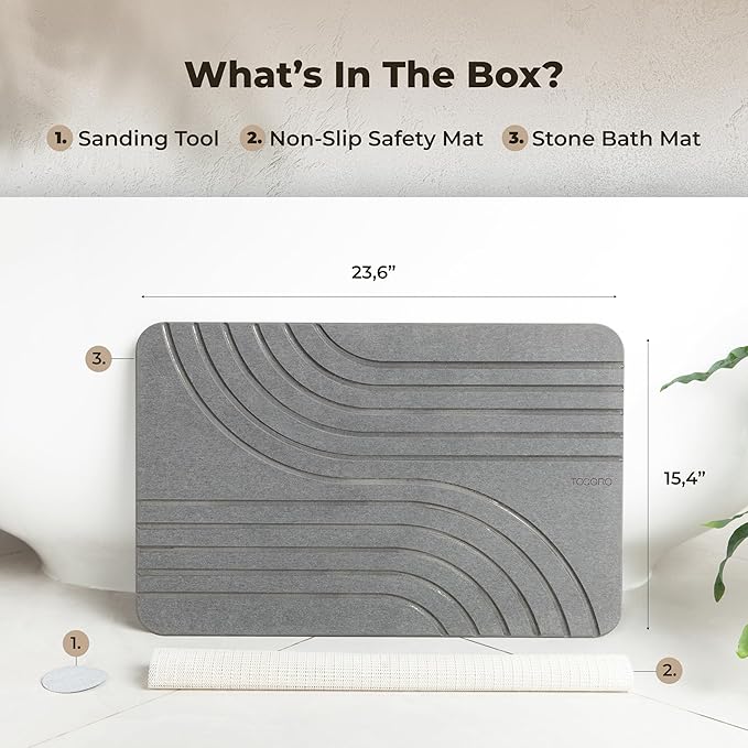 Stone Bath Mat, Diatomaceous Earth Non-Slip Stone Shower Mat - Quick Drying Absorbent Bath Mats for Bathroom - Elegant & Modern Design, Easy to Clean (23.5 x 15) - Graphite