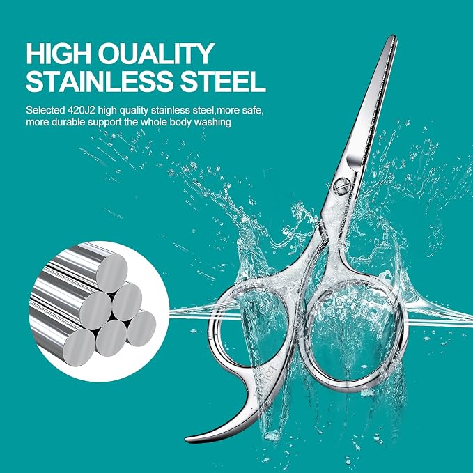 4.72-inch Professional Nose Hair Scissors,with rounded heads, Suitable for personal care, facial hair trimming, as well as ear, eyebrow, beard (silver)
