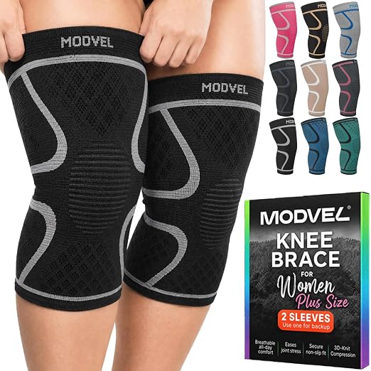 Modvel 2 Pack Knee Brace for Women - Knee Support for Walking, Knee Compression Sleeves for Pain Relief, Knee Sleeves for Women, Knee Brace for Sports, Workouts & Arthritis