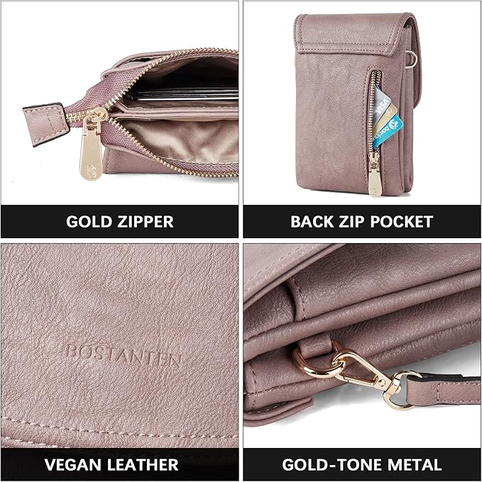BOSTANTEN Small Crossbody Bag for Women Designer Cell Phone Purse | Vegan Leather, Multiple Pockets, Card Slots, Compact Size for Phone, Cards and Keys, Daily Travel Shopping Use