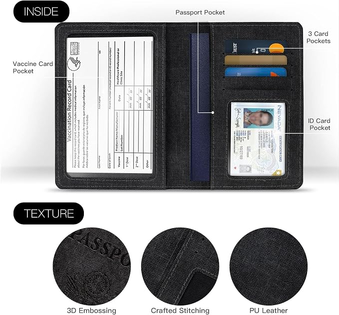 2 Pack Passport & Vaccine Card Holder - Pink&Black RFID Blocking Travel Must Have