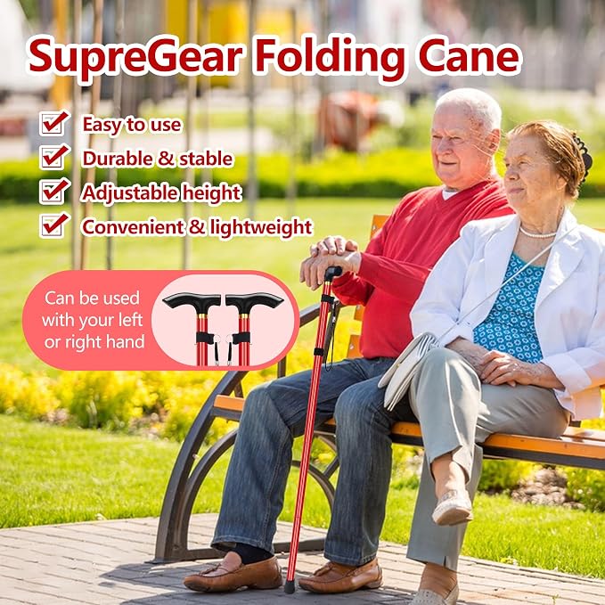Walking Cane, Folding Cane for Man & Women, Portable Lightweight | 5-Level Adjustable Height, Collapsible Cane for Seniors Balancing Mobility Aid