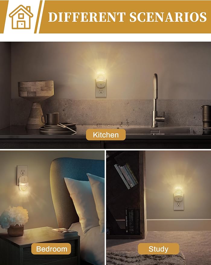 DORESshop LED Night Light, Baby Night Lights[4 Pack], Plug in NightLight with Auto Dusk to Dawn Sensor, Adjustable Brightness NightLights for Kids, Bathroom, Bedroom, Nursery Room, Soft White 3000k