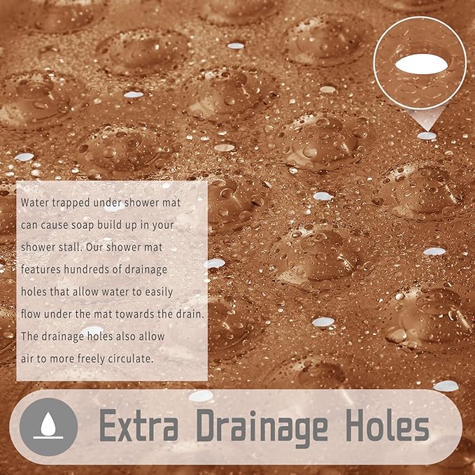Yimobra Shower Stall Mat Non Slip, 21x21 Inch, Soft Square Bath Mat for Shower with Suction Cups and Drain Holes, Stall Floor Mats for Bathroom, Machine Washable, Bathroom Accessories,Clear Brown
