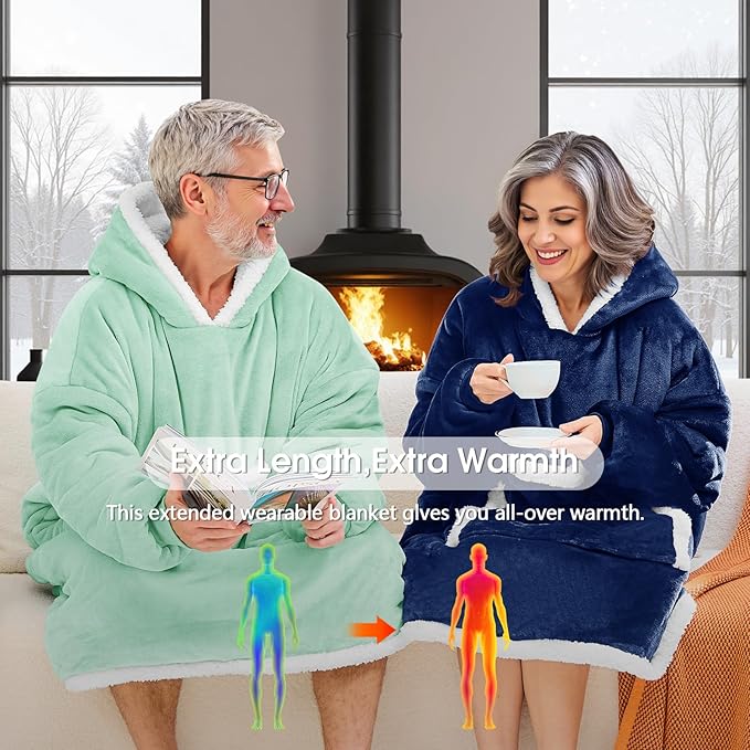 JOYWOO Navy Wearable Blanket Hoodie,Oversized Cat Lovers Sweatshirt Blanket for Adult & Teens,Birthday Gifts for Women Men Mom Girl Boys,Cozy Fuzzy Sherpa Sweatshirt Blanket Giant Pocket Gifts,Small