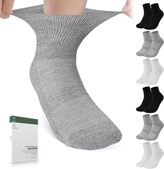 Bulinlulu Bamboo Viscose Diabetic Socks, 6 Pairs Non Binding Ankle Socks, Reinforced Toe, Size 6-9/9-11/13-15