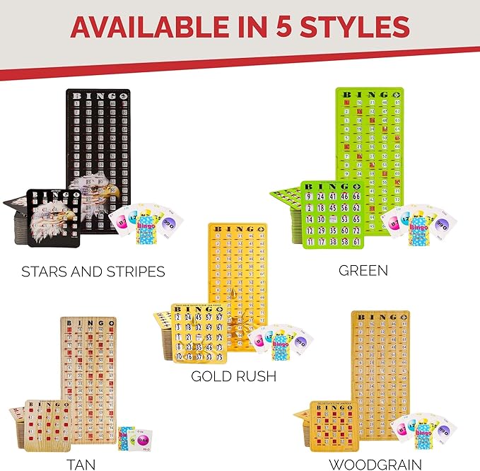 MR CHIPS Jam-Proof Bingo Cards with Sliding Windows, 25 Reusable Shutter Cards, 75 Calling Cards 1 Master Board in Woodgrain Style