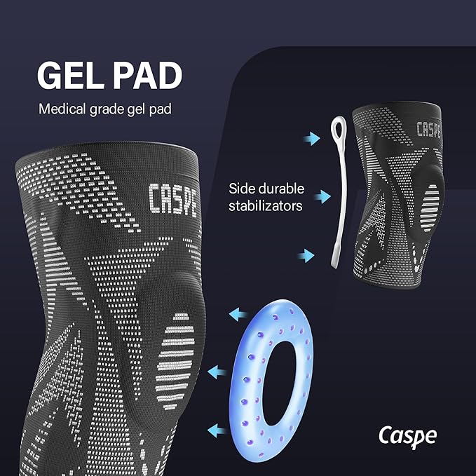 Caspe 1 Pack Compression Knee Brace for Women & Men – Pain Relief Support with Patella Gel Pads & Side Stabilizers – Knee Sleeve for Running, Workout & Arthritis (Gray, XX-Large)