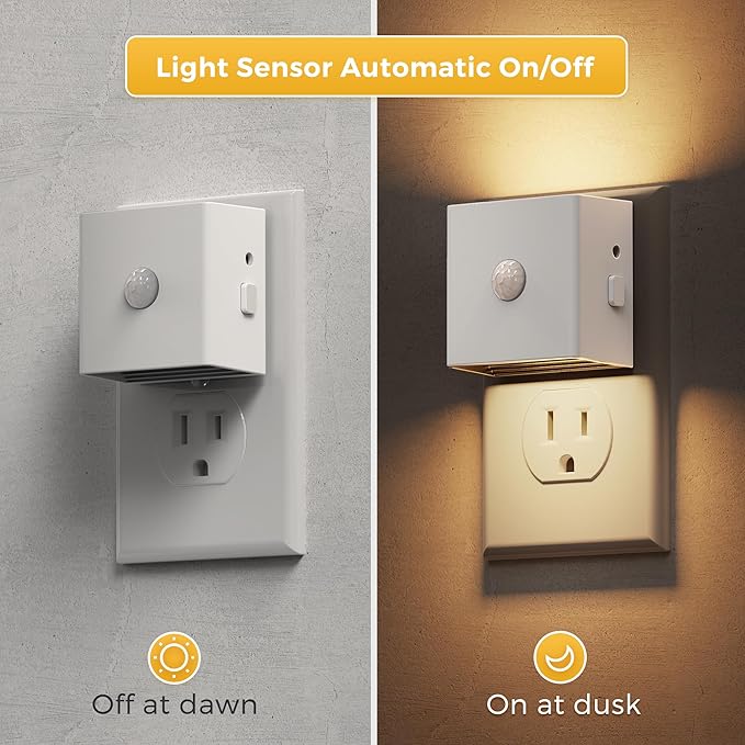 L LOHAS LED Night Light,Plug in Night Light with Motion Sensor and Dusk to Dawn Sensor,[4-Pack] Brightness Adjustable,3000K Soft White, Nightlight for Bathroom Hallway Kitchen